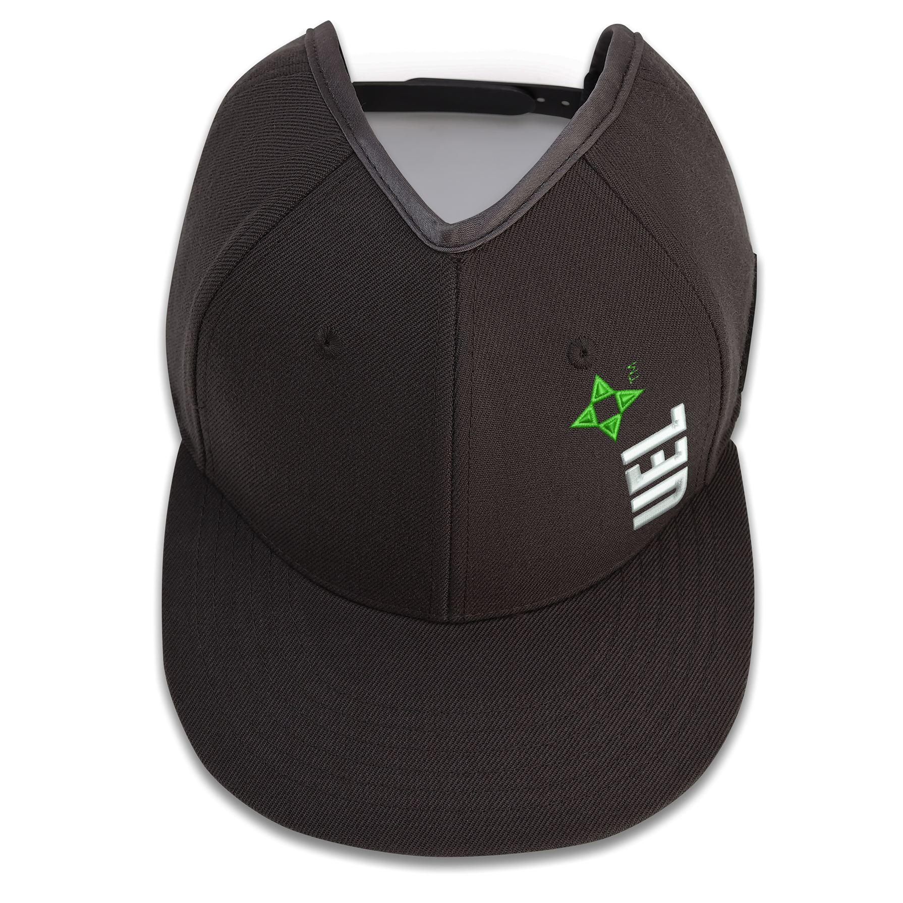 Gray UEL GZO SNAP viewed from the front, with flat bill, UEL logo, and PISTIL crown opening.