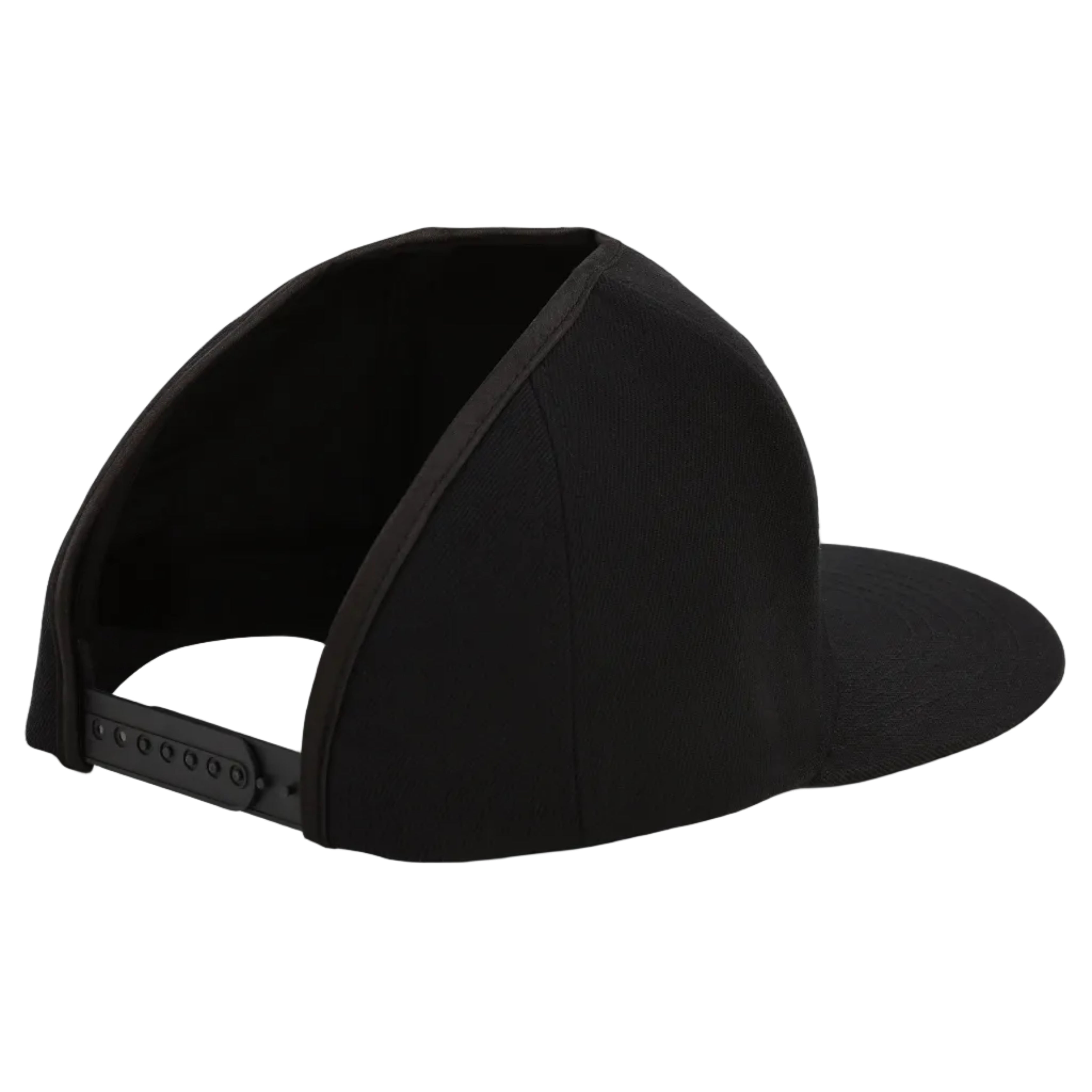 Black UEL GZO SNAP angled from the rear, showing the crown opening and adjustable snapback closure.