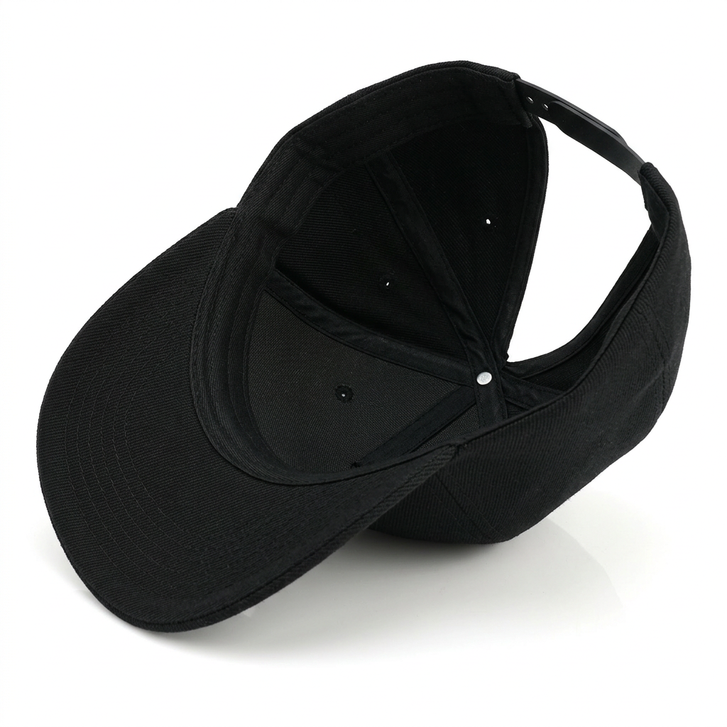 Interior view of the black Rosebloom GZO SNAP, showing its smooth satin lining, PISTIL opening, and snapback closure.