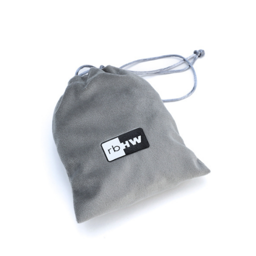 Rosebloom hat cleaning kit drawstring pouch with logo patch against a light gray background.