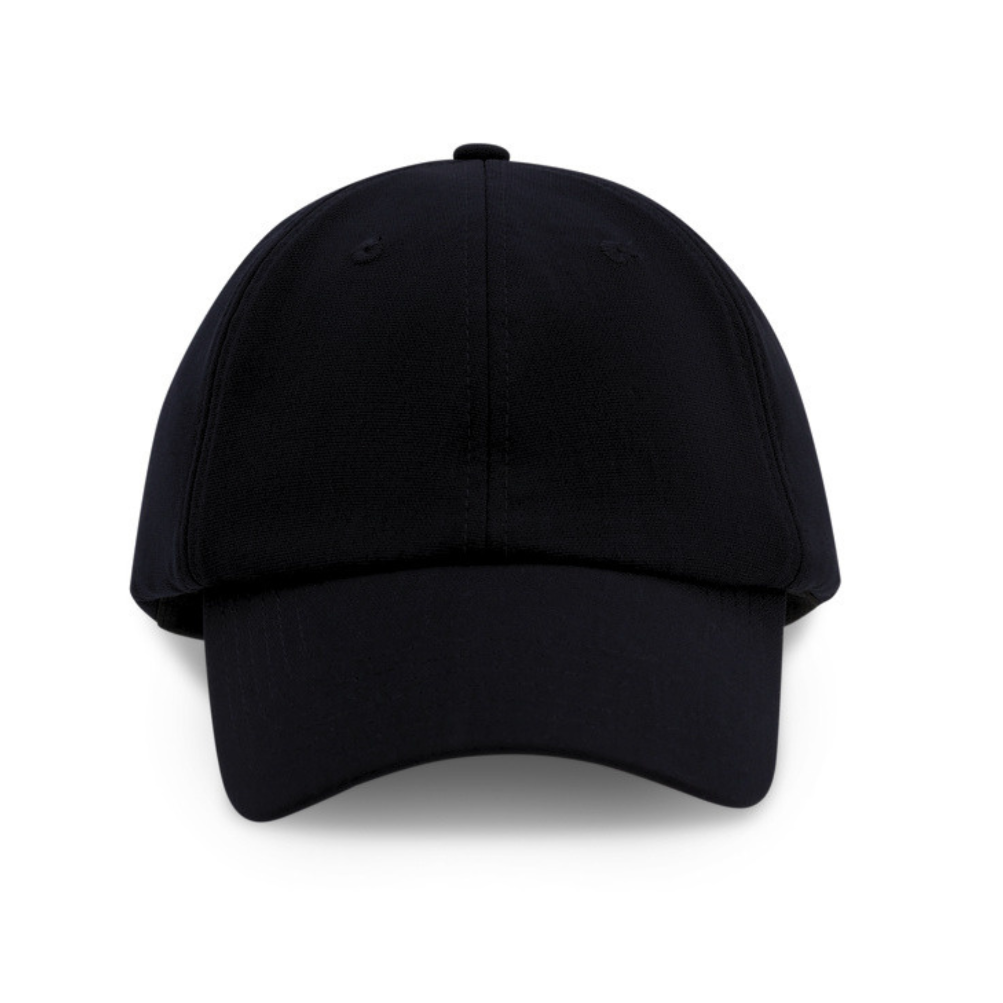 Front view of the black Rosebloom HLO hat with its structured crown and curved bill.