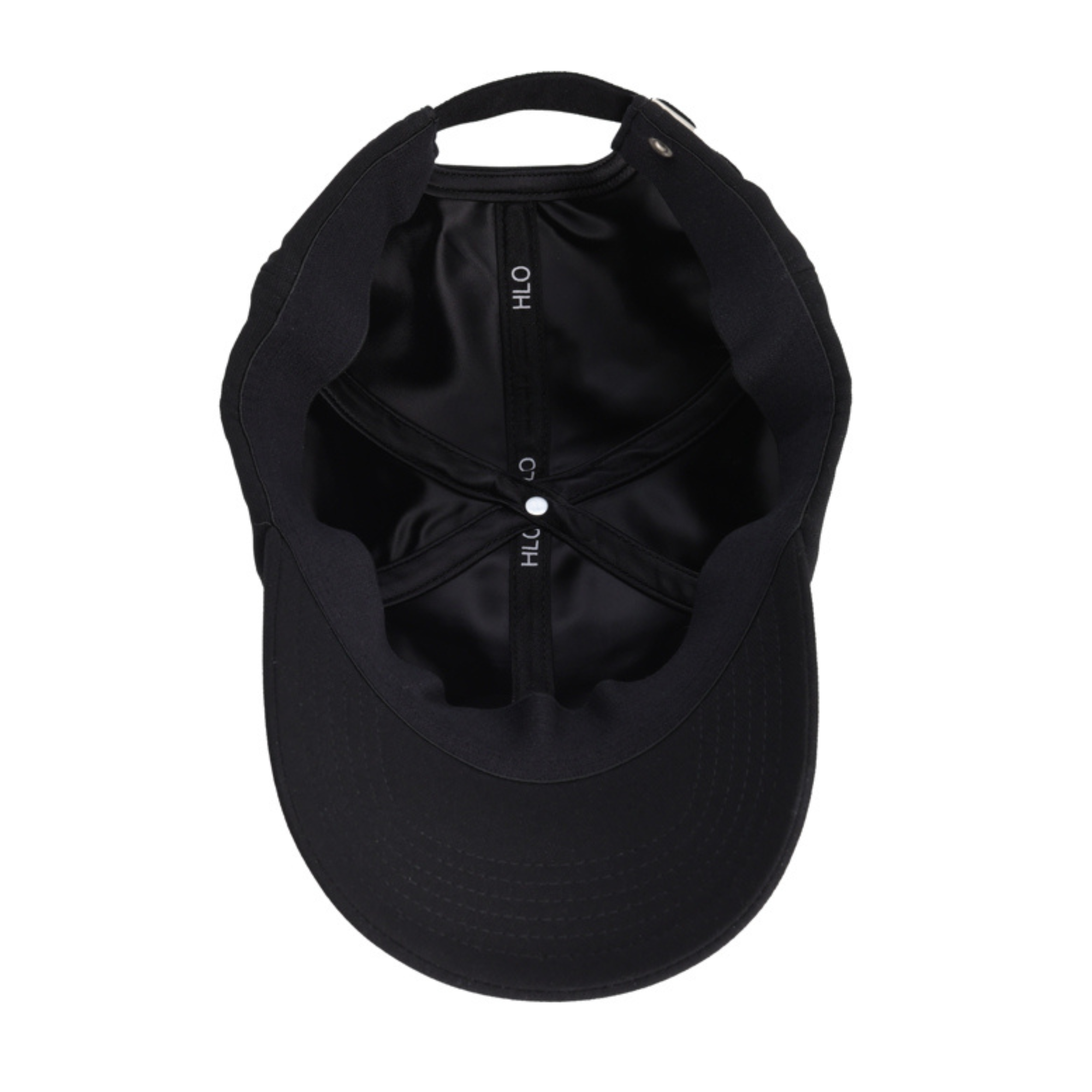Interior view of the black Rosebloom HLO hat, showing its smooth satin lining and closed crown.