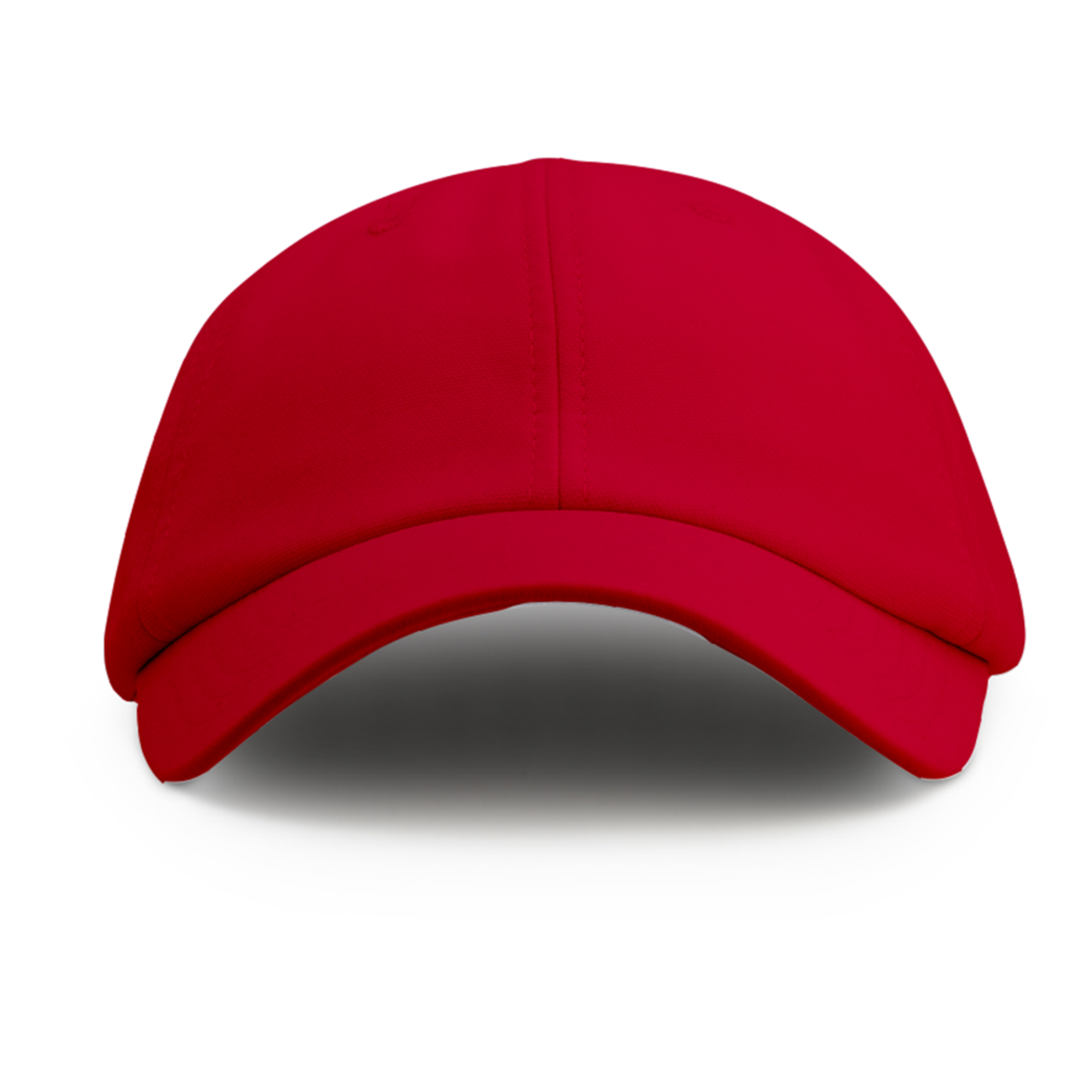 Front view of the red Rosebloom HLO hat with its structured crown and curved bill.