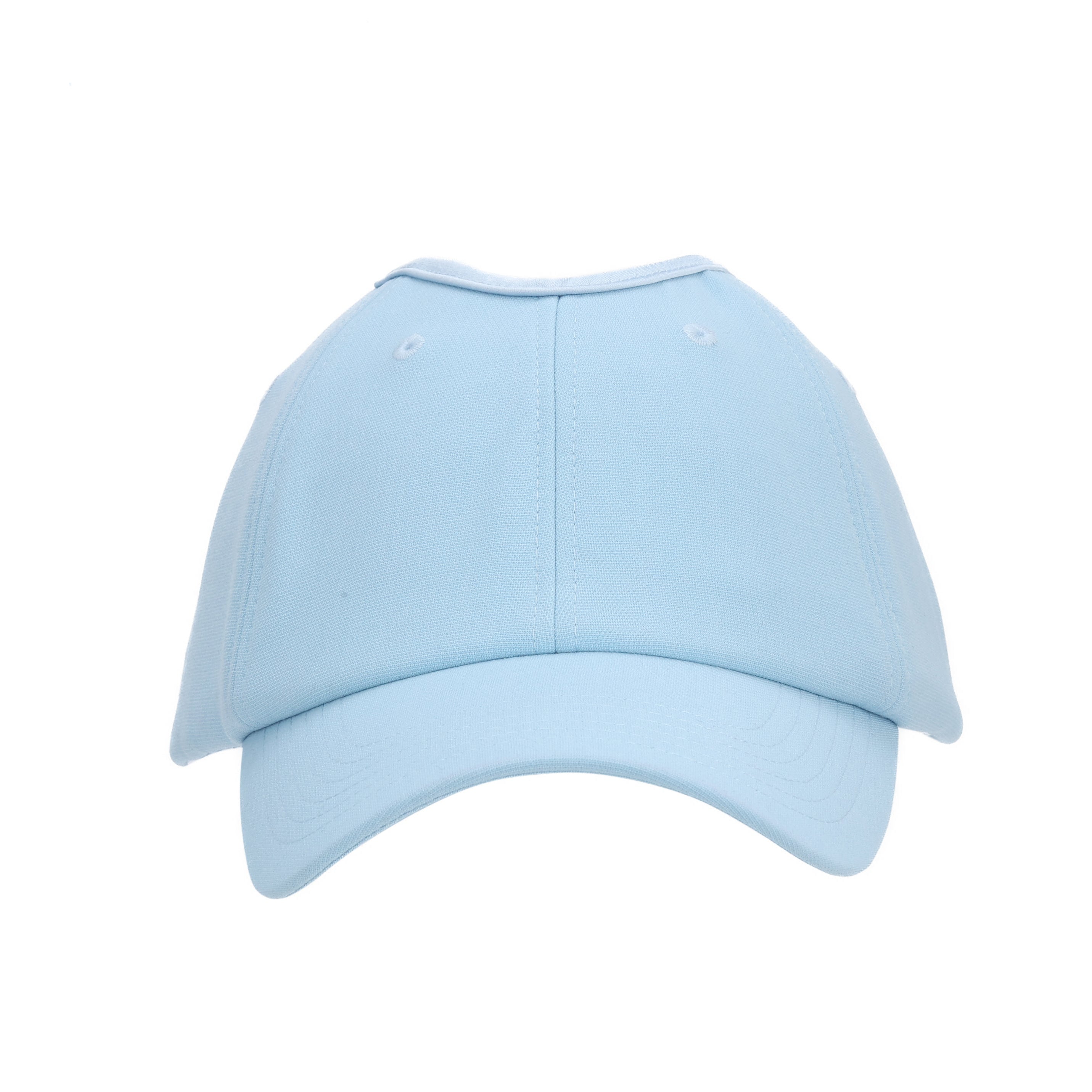 Front view of the baby blue Rosebloom JAX hat with its structured crown and curved bill.