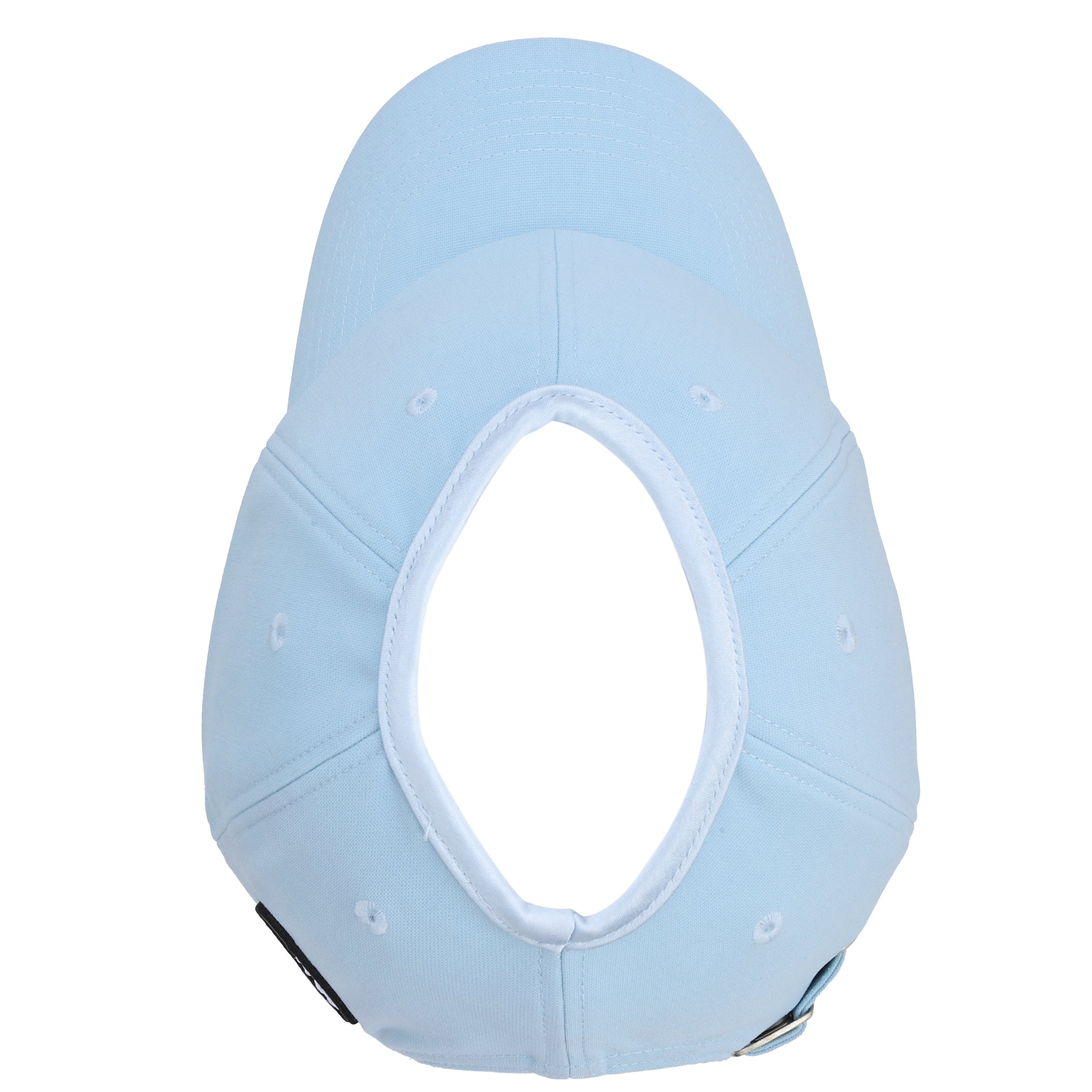 Rear view of the baby blue Rosebloom JAX hat, showing the PETAL crown-height opening.