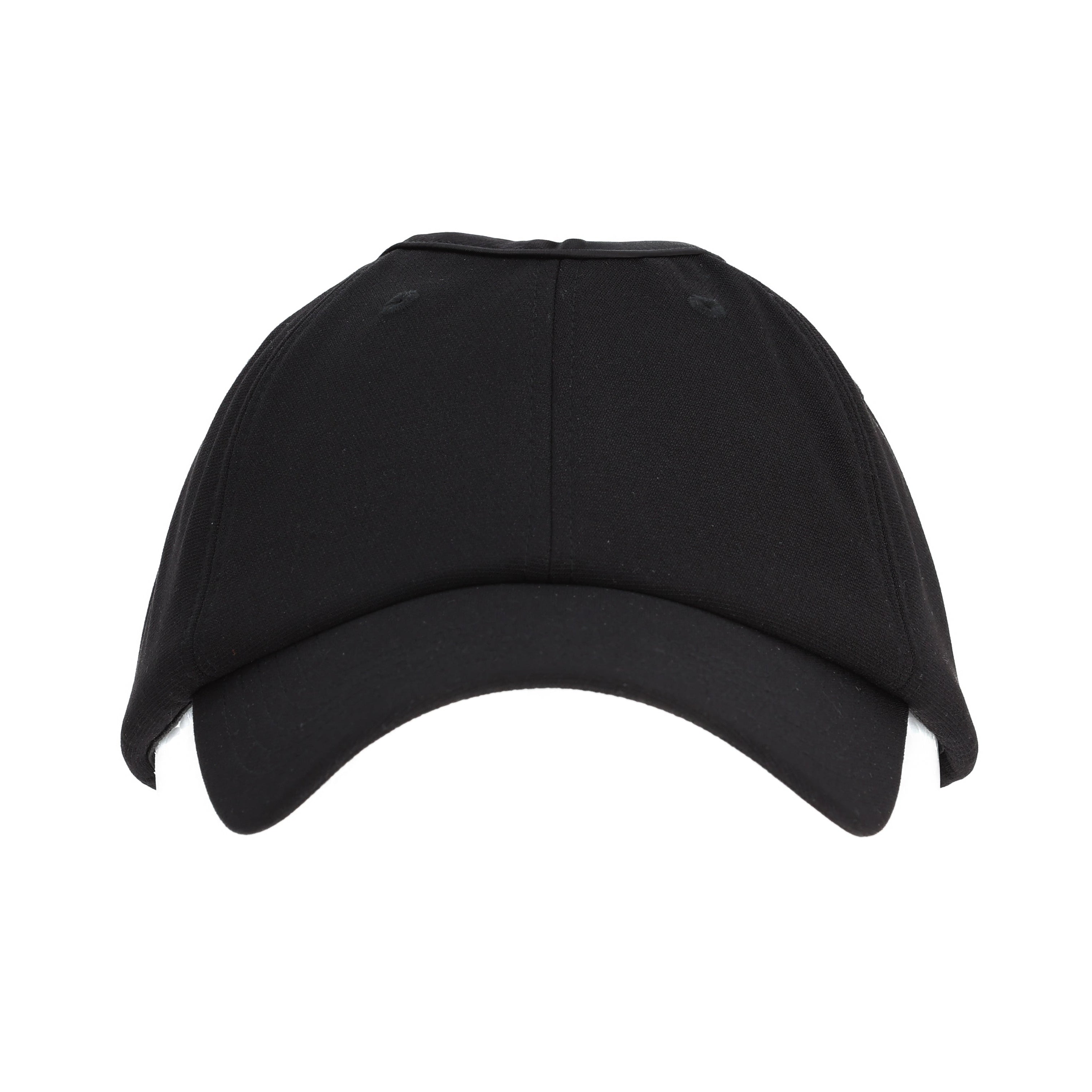 Front view of the black Rosebloom JAX hat with its structured crown and curved bill.