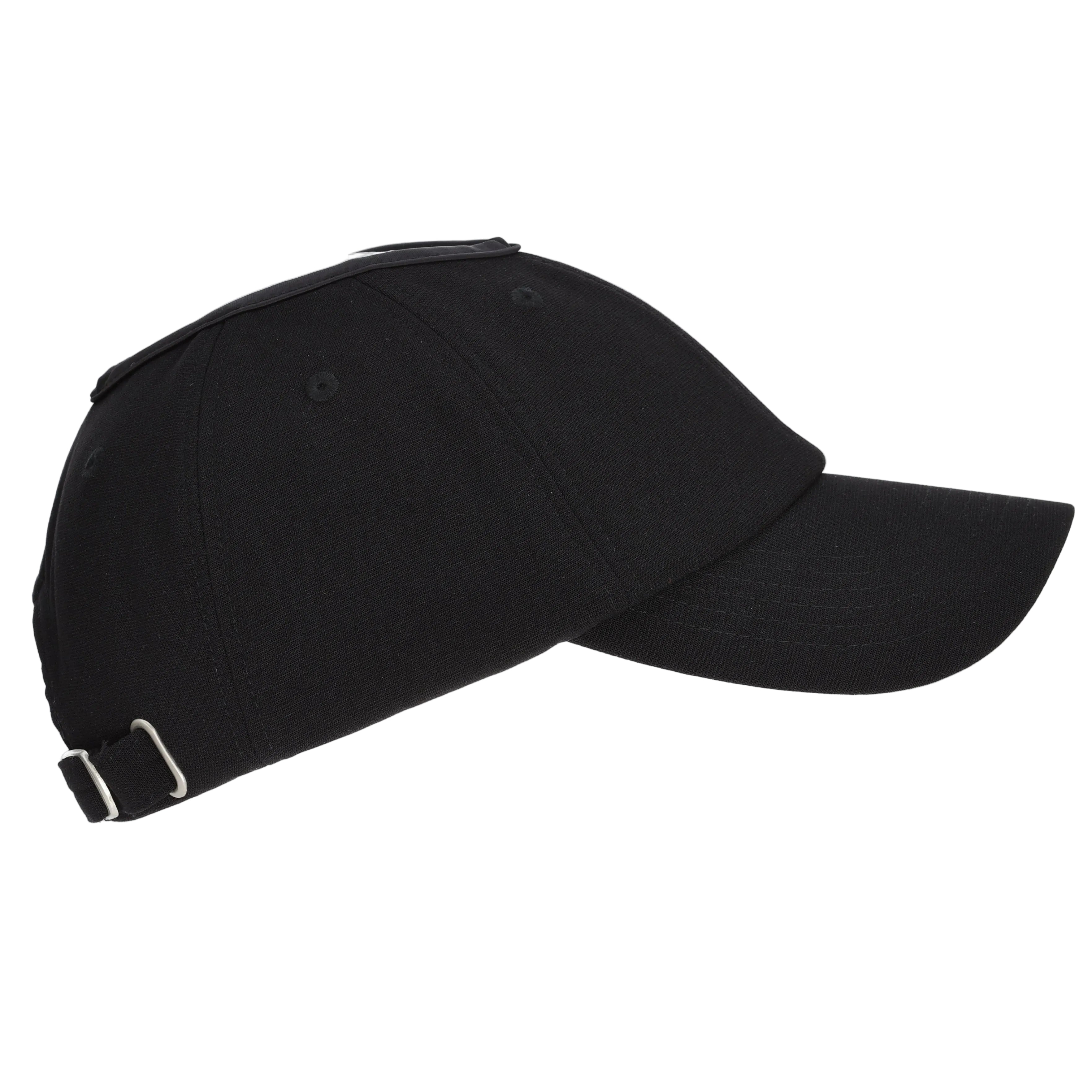 Side profile of the black Rosebloom JAX hat, showing its structured crown, bill, and PETAL crown-height opening.