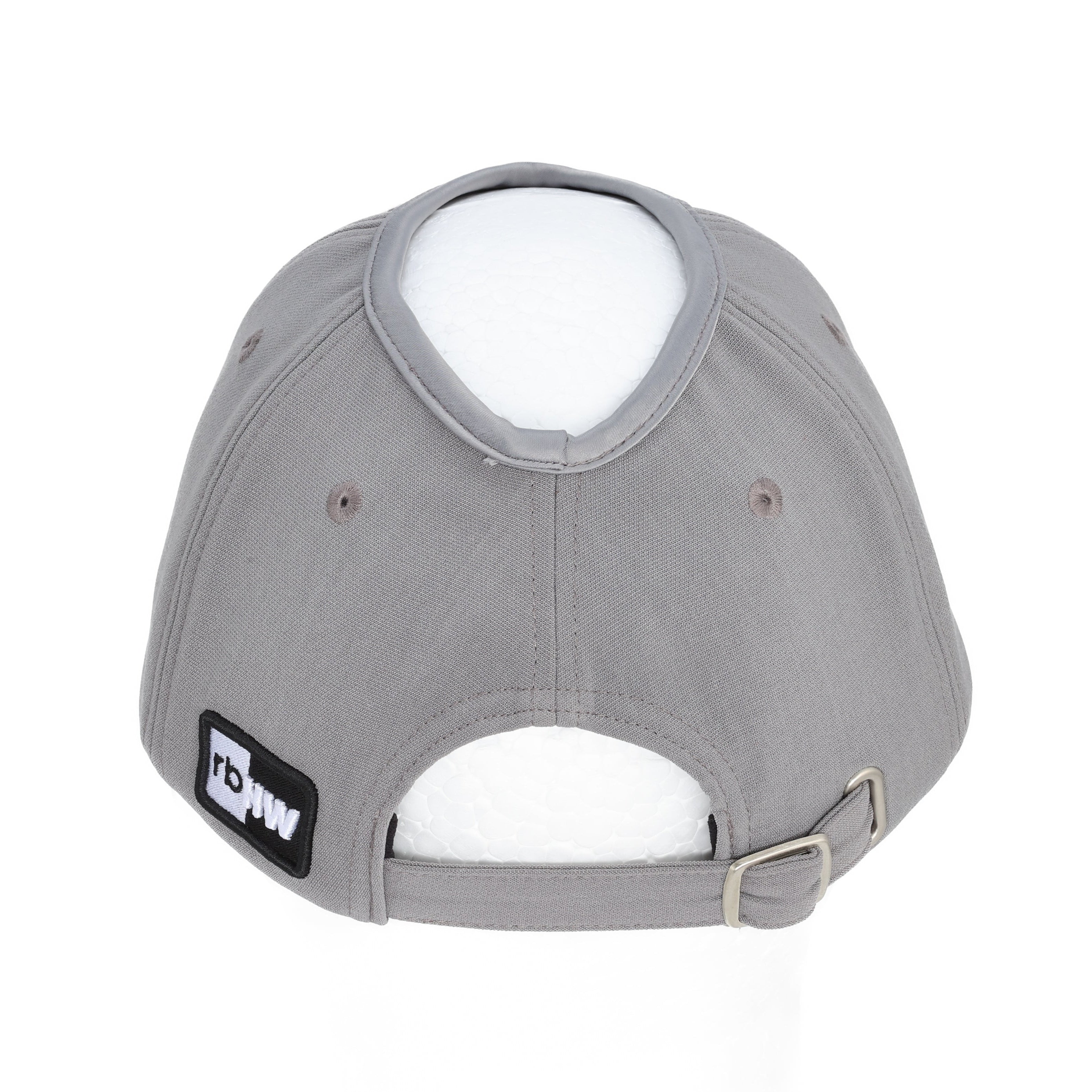 Rear view of the gray Rosebloom JAX hat, showing the PETAL crown-height opening.