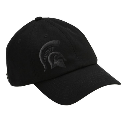 Front-left view of the Rosebloom Michigan State NZR women’s hat in black, featuring a tonal embroidered Spartan logo and curved brim.
