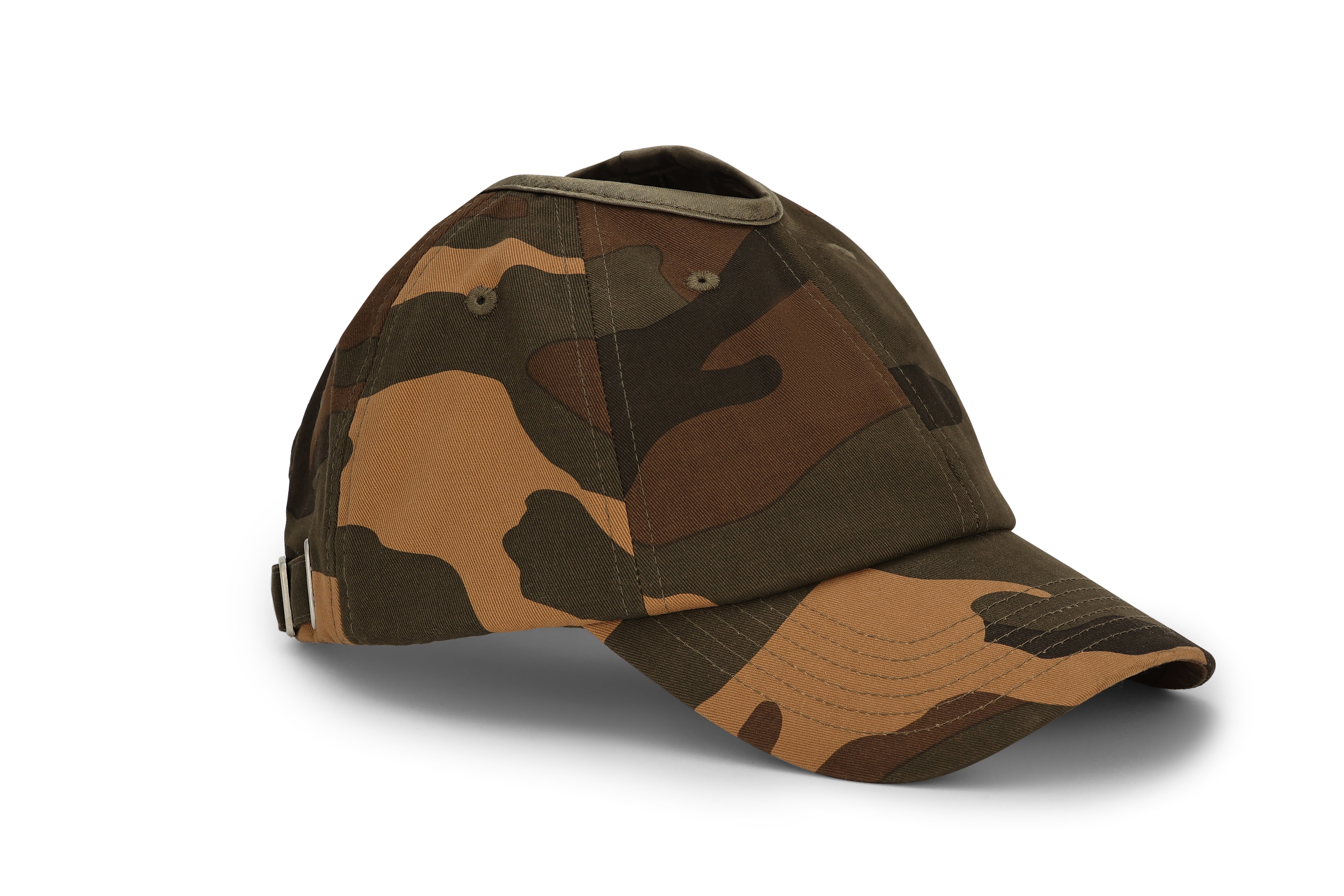 Front-right view of camo Rosebloom PNT ponytail hat

