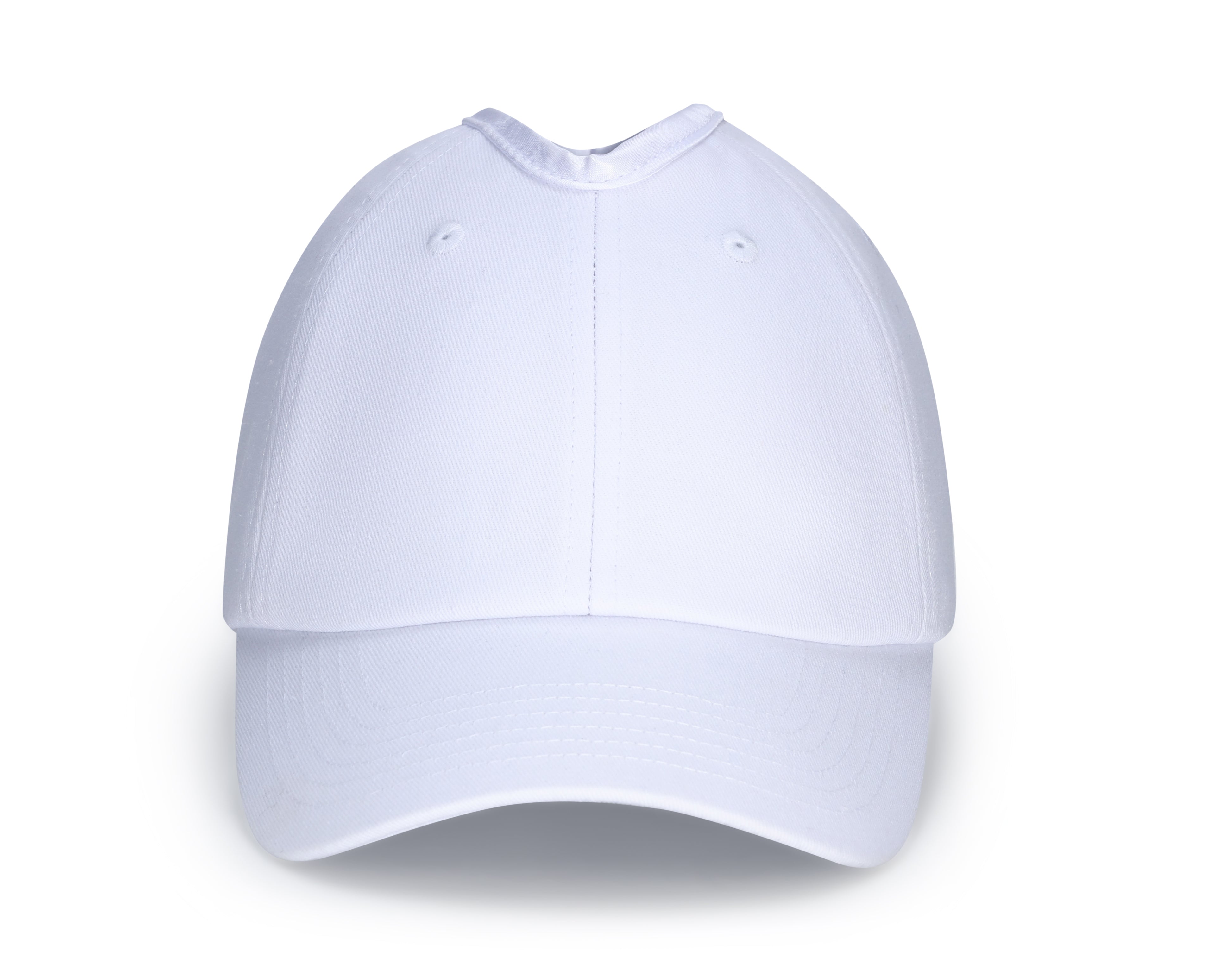 Front view of white Rosebloom PNT ponytail hat