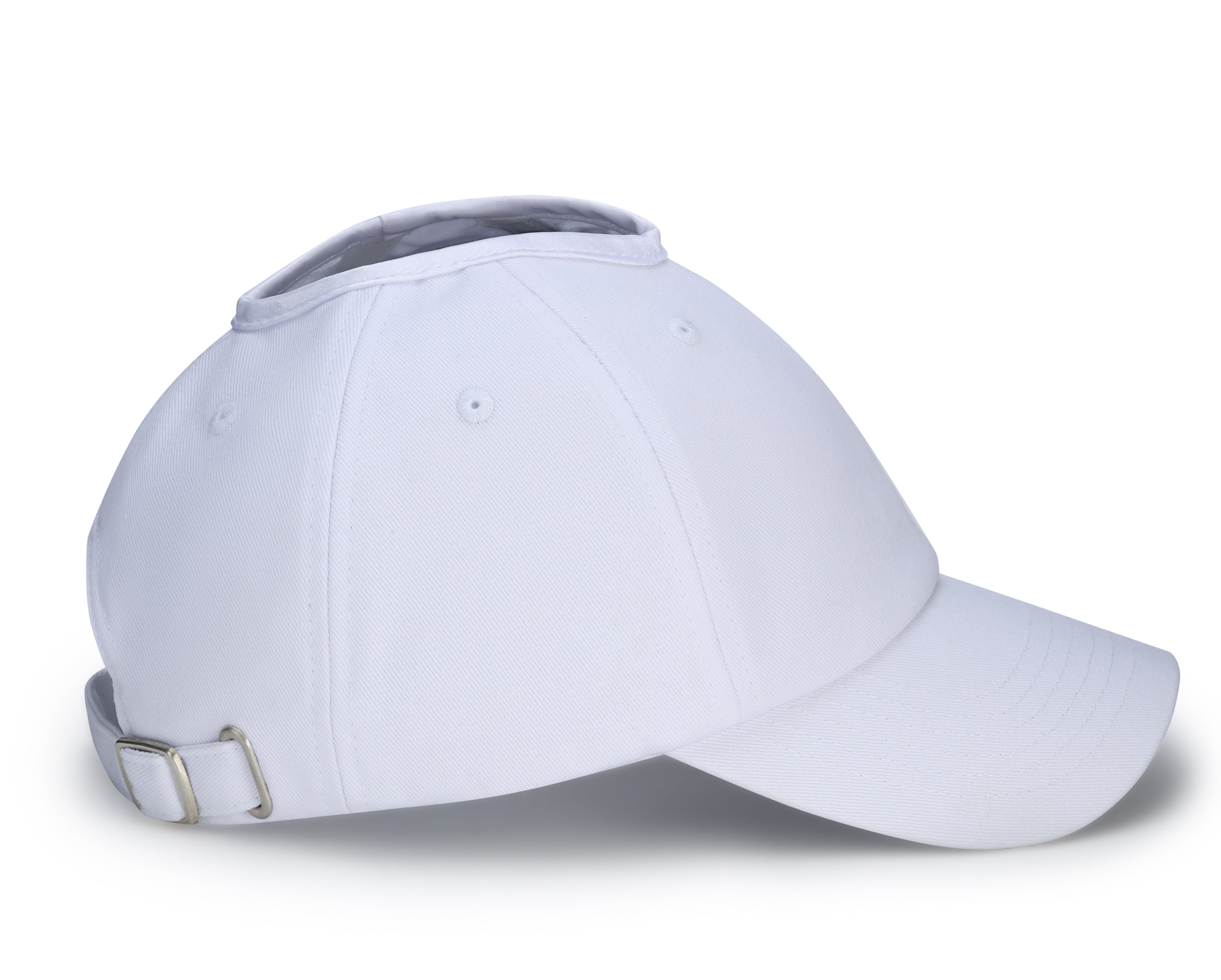 Back-right view of white Rosebloom PNT ponytail hat