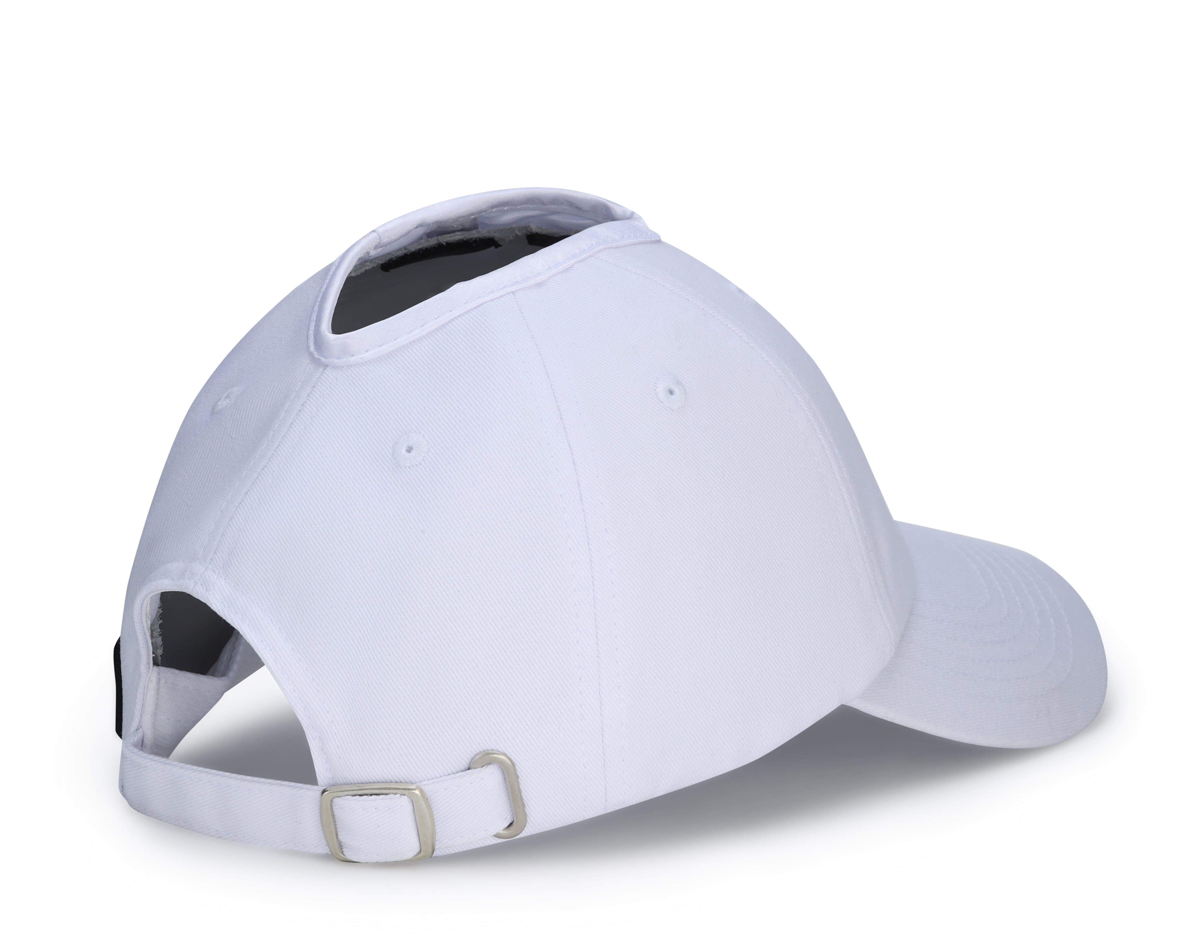 Side view of white Rosebloom PNT ponytail hat