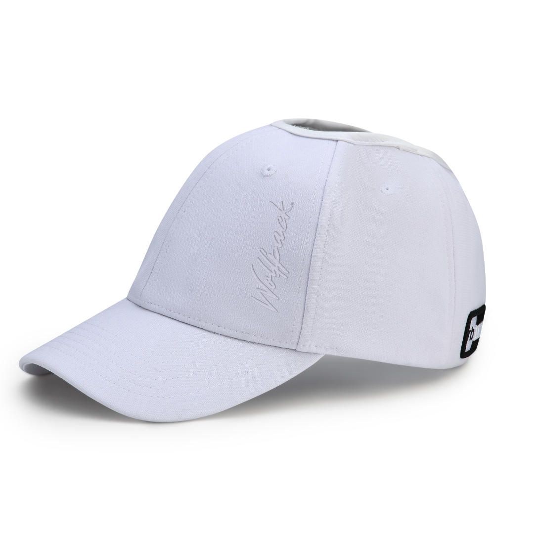 White Wolfpack baseball cap shown from the side on a white background.