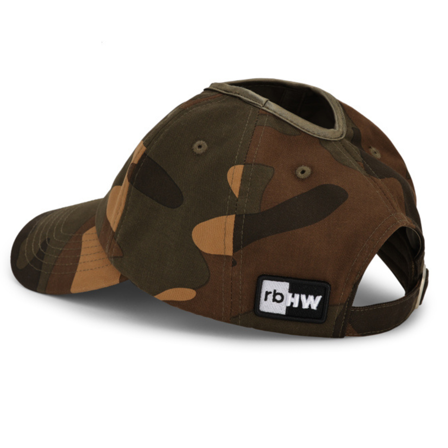 PNT CAMO satin lined ponytail hat for women (10) rosebloom headwear satin lined ponytail hat for women with crown height hair opening shown from an angle