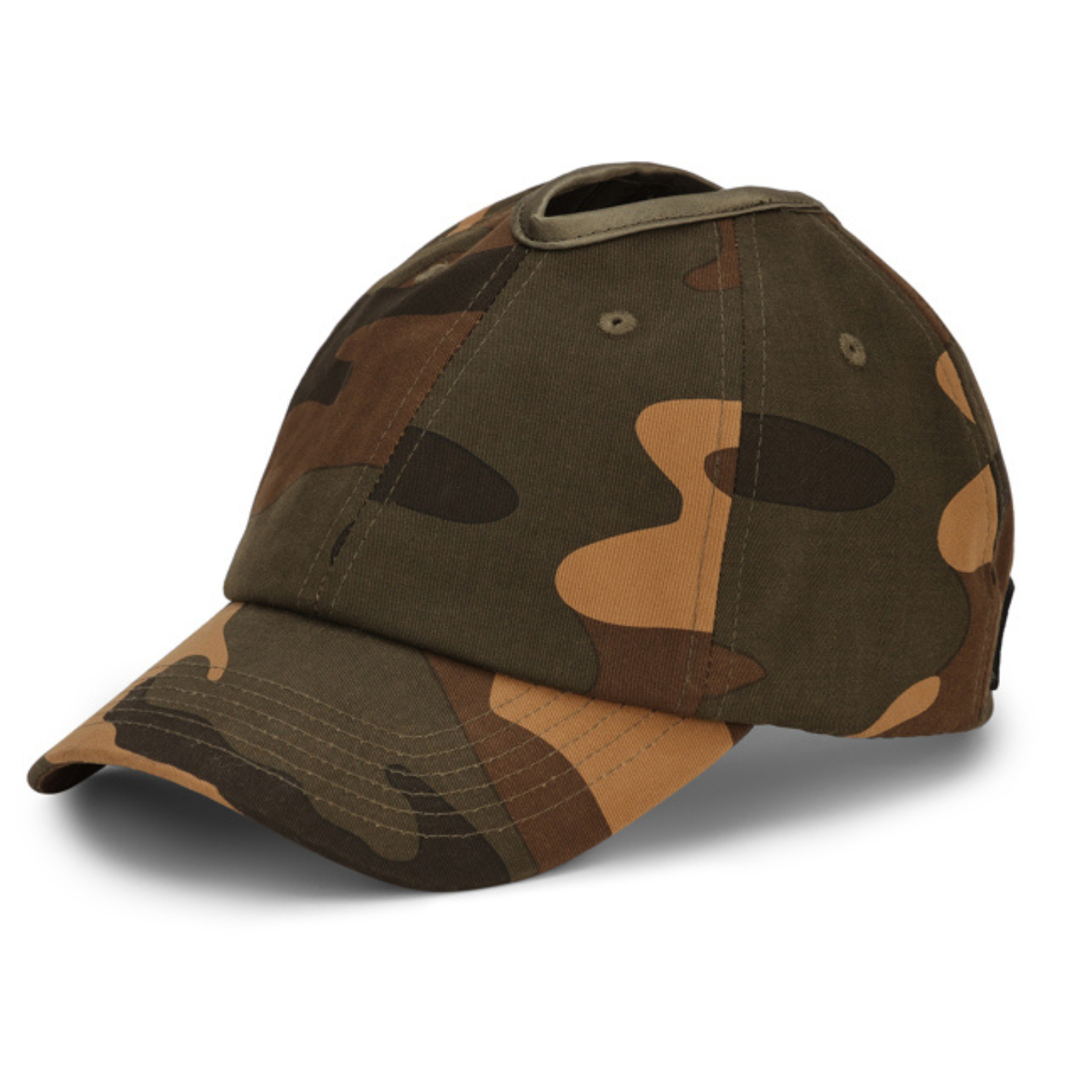 PNT CAMO satin lined ponytail hat for women (12) rosebloom headwear satin lined ponytail hat for women with crown height hair opening shown from an angle