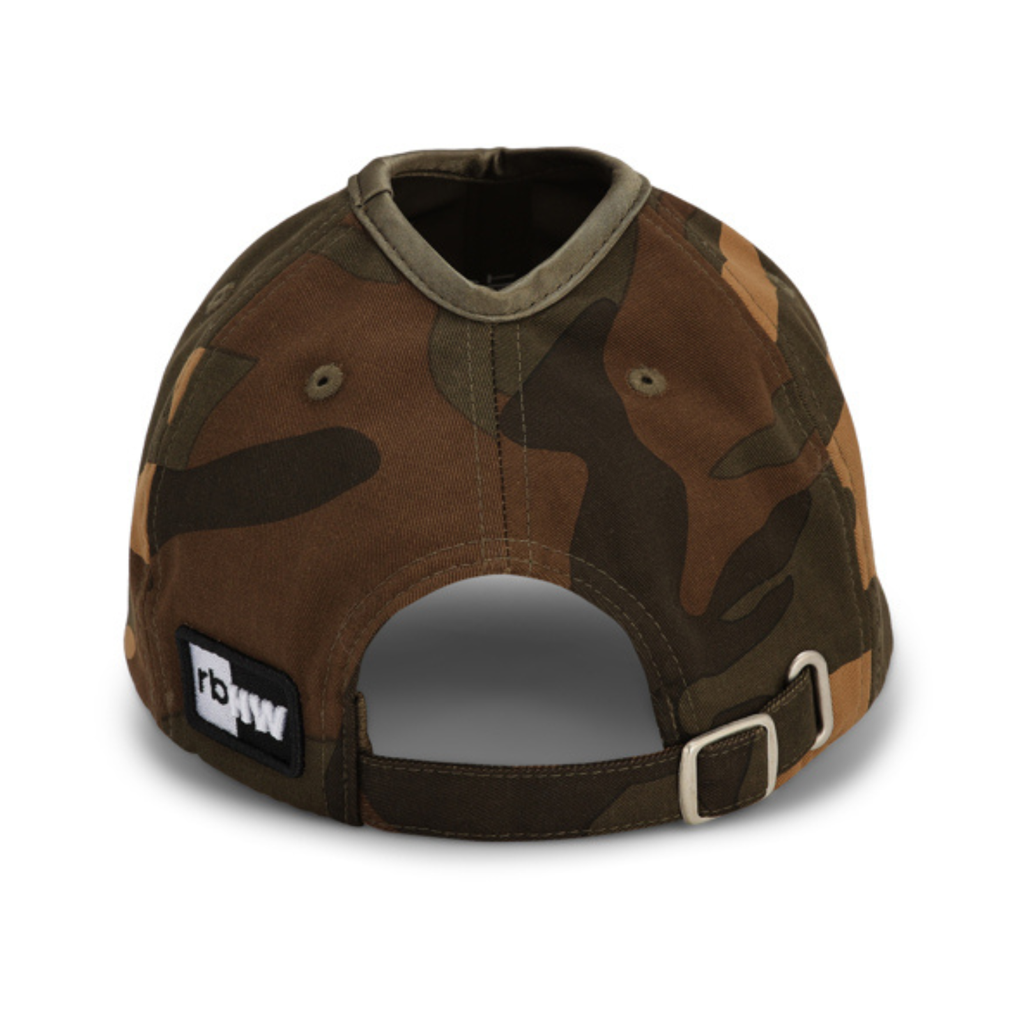 PNT CAMO satin lined ponytail hat for women (7) rosebloom headwear satin lined ponytail hat for women with crown height hair opening shown from an angle