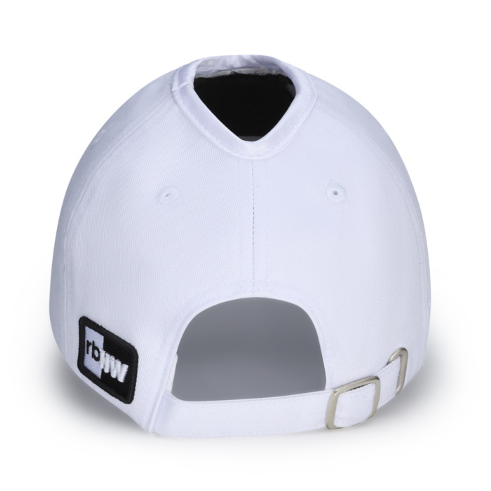 PNT WHITE satin lined ponytail hat for women (5) rosebloom headwear satin lined ponytail hat for women with crown height hair opening shown from an angle