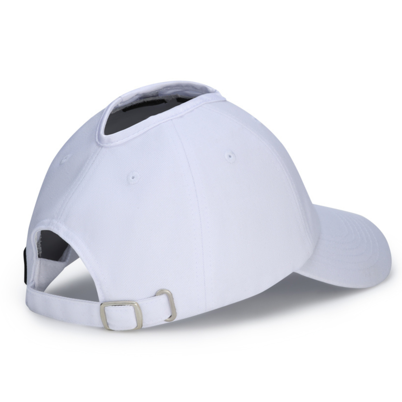 PNT WHITE satin lined ponytail hat for women (6) rosebloom headwear satin lined ponytail hat for women with crown height hair opening shown from an angle