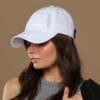 NZR Wolfpack satin lined hat for women White woman wearing NC State Wolfpack satin lined hat for women
