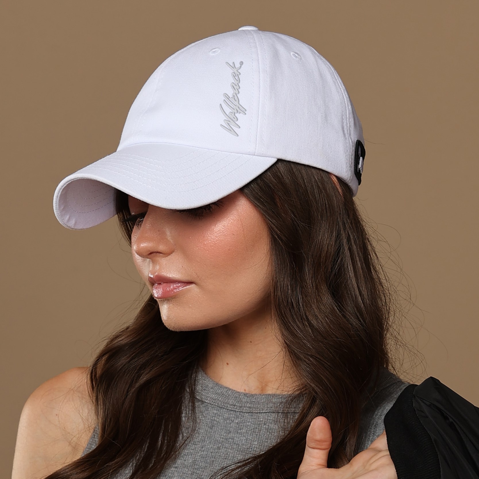 NZR Wolfpack satin lined hat for women White woman wearing NC State Wolfpack satin lined hat for women