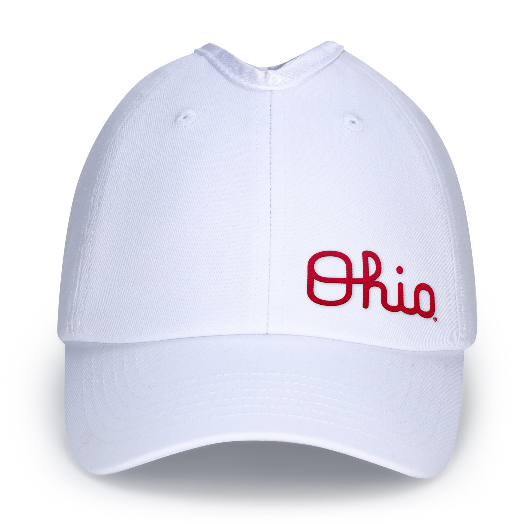 Rosebloom Headwear Ohio State script Ohio crown-height ponytail satin lined hat Rosebloom Headwear Ohio State script Ohio crown-height ponytail satin lined hat